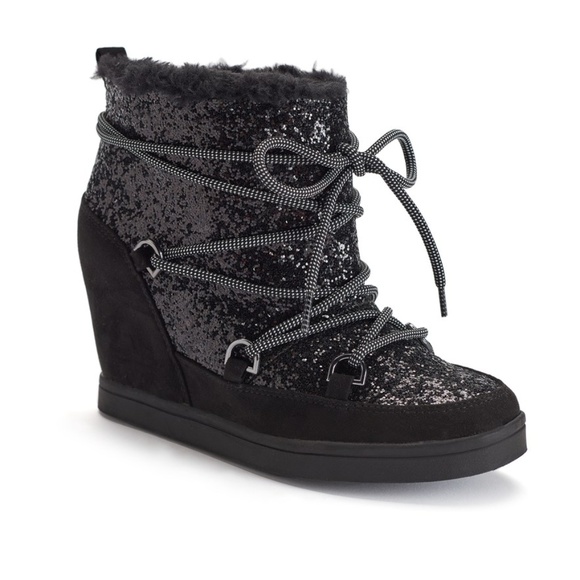 Juicy Couture Black Wedge Lace Ankle Boots NWoT - Picture 1 of 3